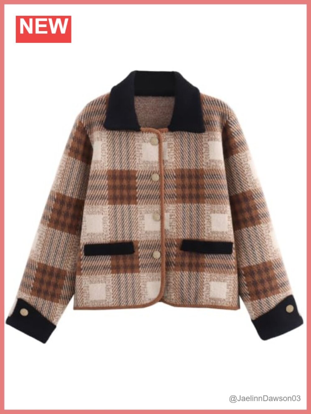 Vintage Plaid Button Down Knit Cardigan Sweater Coat with Pockets